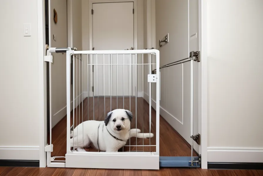 Detailaufnahme eines stabilen Metallgitters zur Absicherung der Wohnung für einen Hund.