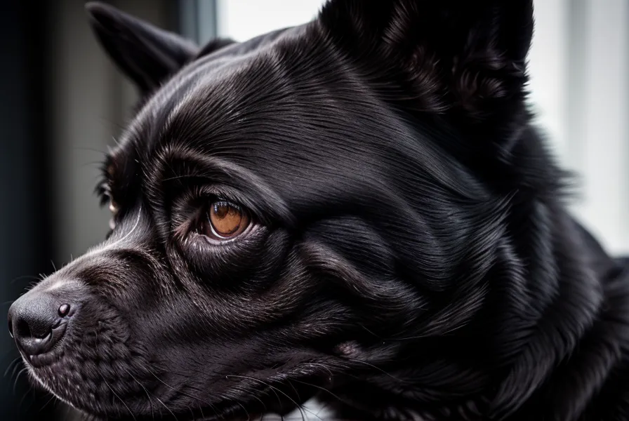 Detailaufnahme eines Hundegesichts mit subtilen Anzeichen von Anspannung.